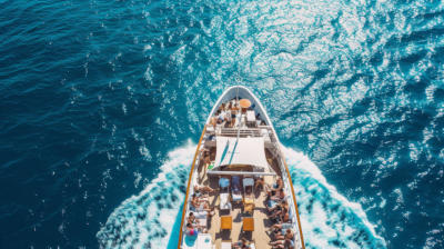 Aerial view of the boat on the water