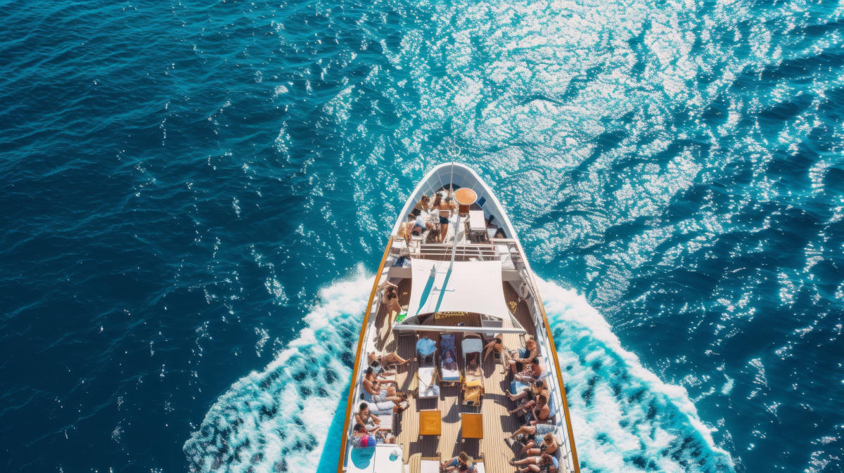 Aerial view of the boat on the water